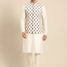 KISAH Mandarin Collar Kurta with Churidar & Nehru Jacket-image-72