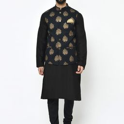 KISAH Men Black Ethnic Motifs Kurta with Churidar-image-90