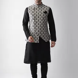 KISAH Men Black Solid Kurta With Churidar And Ethnic Motifs Nehru Jacket-picture-44