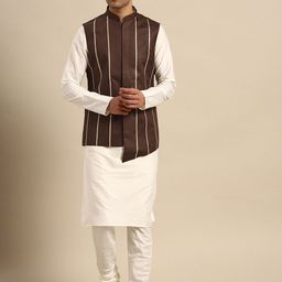 KISAH Mandarin Collar Straight Kurta with Churidar & Nehru Jacket-picture-23