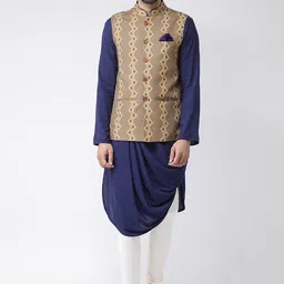 KISAH Men Blue Kurta with Churidar & Jacket-image-95