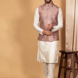 KISAH Mandarin Collar Kurta with Churidar With Printed Nehru Jacket-37