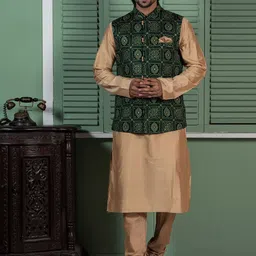 KISAH Mandarin Collar Kurta with Churidar & Nehru Jacket-image-45