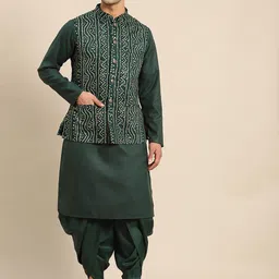 KISAH Men Green Kurta with Dhoti Pants & Nehru Jacket-picture-33