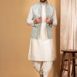 KISAH Mandarin Collar Regular Kurta With Dhoti Pants & Jacket-image-24