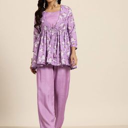 HERE&NOW Crop Top With Palazzo & Printed Jacket Co-Ords-6