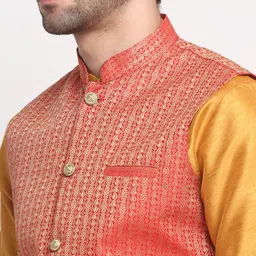 KRAFT INDIA Regular Pure Silk Kurta & Churidar With Woven Design Nehru Jacket image 2