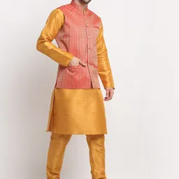 KRAFT INDIA Regular Pure Silk Kurta & Churidar With Woven Design Nehru Jacket image 4