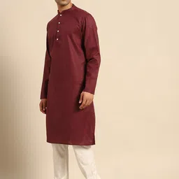 KISAH Men Mandarin Collar Regular Kurta With Churidar & Nehru Jacket Set image 5
