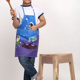 Arrabi Kids Blue & Purple Printed Apron With 2 Patch Pockets-11