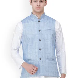 Exotic India Double Check Pattern Woven Nehru Jacket-6