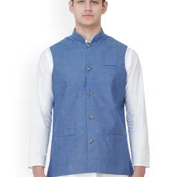 Exotic India Woven Design Mandarin Collar Nehru Jackets-51