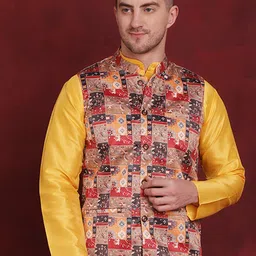 Jompers Printed Mandarin Collar Nehru Jackets-11