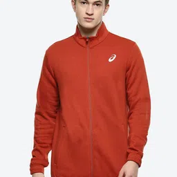 ASICS Fleece Full Zip Mock Collar Brand Logo Printed Sporty Jackets-image-18