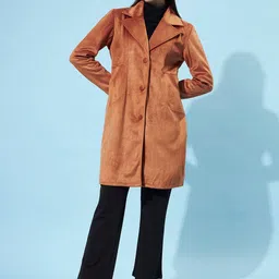 Athena Women Rust-Brown Longline Single-Breasted Overcoat-picture-24