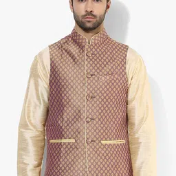 Kisah Men Mauve Woven Design Nehru Jackets-picture-22