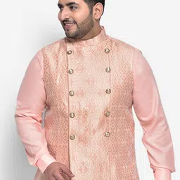 KISAH PLUS Men Peach Coloured Printed Woven Nehru Jackets-picture-34