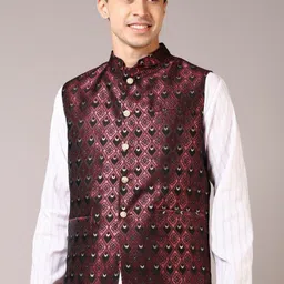 V-Mart Self Design Woven Nehru Jackets-image-12