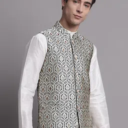 Jompers Mandarin Collar Ethnic Motifs Woven Design Nehru Jackets-24