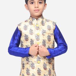 NAMASKAR Boys Cream Woven Design Nehru Jackets-40