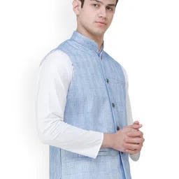 Exotic India Double Check Pattern Woven Nehru Jacket image 2