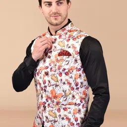 PRINTCULTR Mandarin Collar Printed Nehru Jacket image 3