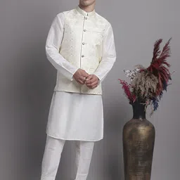 Jompers Mandarin Collar Floral Woven Design Nehru Jackets image 5