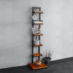 fabuliv Rosaline Metal Bookshelf in Black & Teak Finish-picture-33