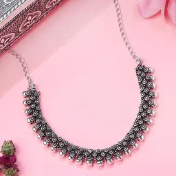Yellow Chimes Silver-Plated Oxidised Necklace-82