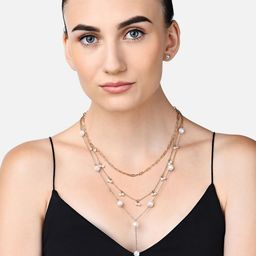 AMI Women Gold-Toned & White 3 Layers Lariat Pearls Necklace-68