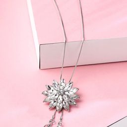Yellow Chimes Women Silver-Toned & White Crystal Long Chain Pendant Necklace-image-67
