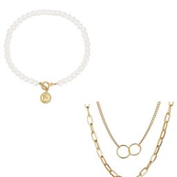 Jewels Galaxy Set Of 2 White Gold-Plated Necklace-20
