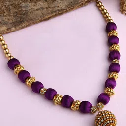 AKSHARA Purple & Gold-Plated Silk Thread Necklace-28
