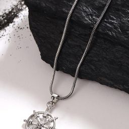 VIRAASI Men Silver Plated Stainless Steel Helm Pendant with Chain Necklace-image-50