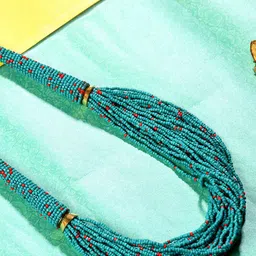 Bamboo Tree Jewels Turquoise Blue & Gold-Toned Beaded Necklace-37