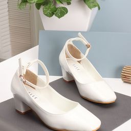 ELLE Square Toe Block Heeled Pumps with Buckles-16
