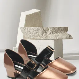 ELLE Square Toe Block Pumps With Buckle Detail-16