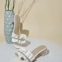 JM Looks Embellished Open Toe Block Heels-48
