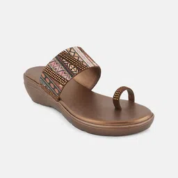 Anouk Brown Embellished Open Toe Wedge Heels image 2