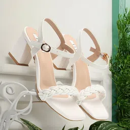 ELLE Braided Strap Open Toe Block Heels-15