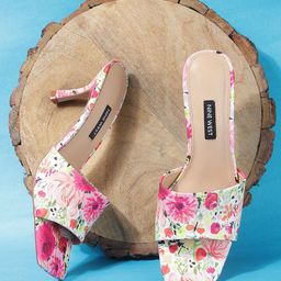 Nine West Printed Open Toe Kitten Heels-10