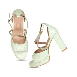 Glitzy Galz Green Textured High-Top Platform Peep Toes with Buckles-38