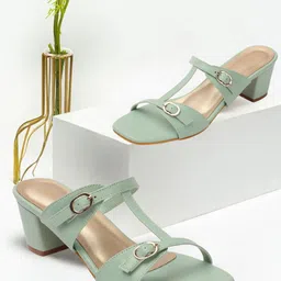 TRASE Open Toe Block Heels With Buckles-13