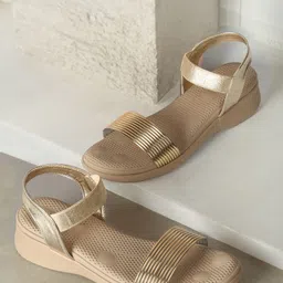 DressBerry Gold Toned Textured Comfort Heels-49