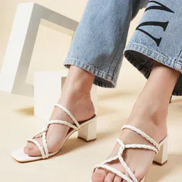 ZENVO Open Toe Textured Block Heels-17