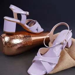 Rubeezz Purple Party Block Sandals with Buckles-1