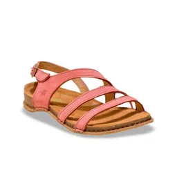 El Naturalista Red Embellished Leather Block Sandals with Buckles-56