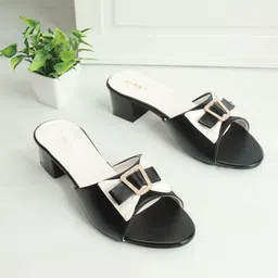 ICONICS Colourblocked Block Heels With Embellished Bows-9