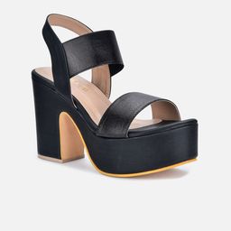 VALIOSAA Black Party Block Sandals with Buckles-58