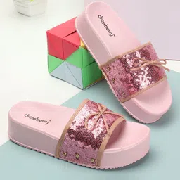 DressBerry Pink Embellished Open Toe Flatform Heels-40